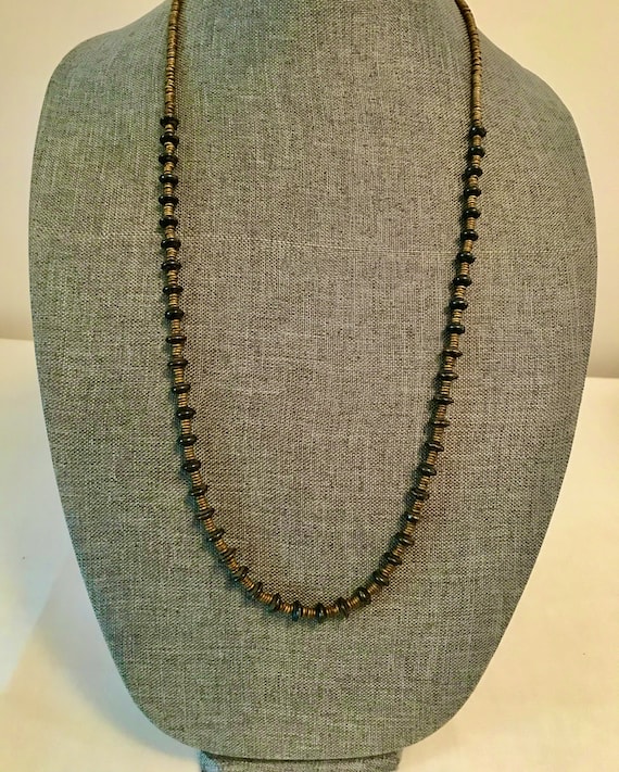 Vintage Necklace of Hematite and African Brass He… - image 1