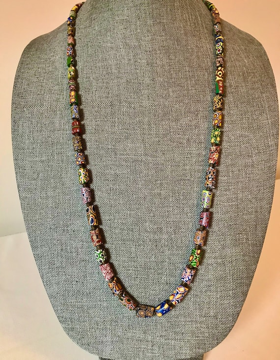 Necklace of 50 Antique Venetian Millefiori African