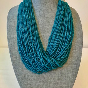 Stunning Vintage Naga Teal Glass Necklace With Button Closure