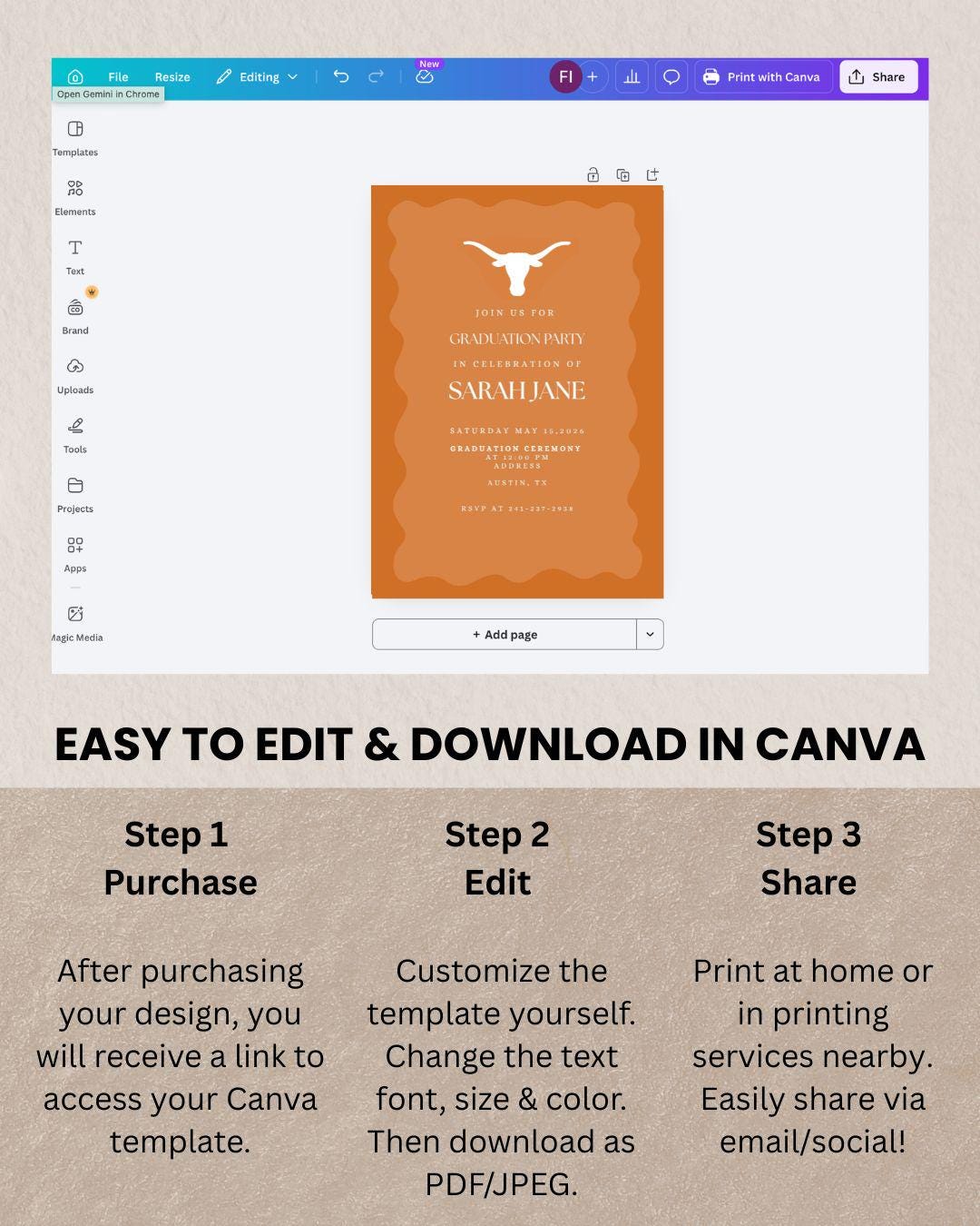 Utcom Invite Longhorns Graduation Invitation Template, Editable UT Austin Party ...