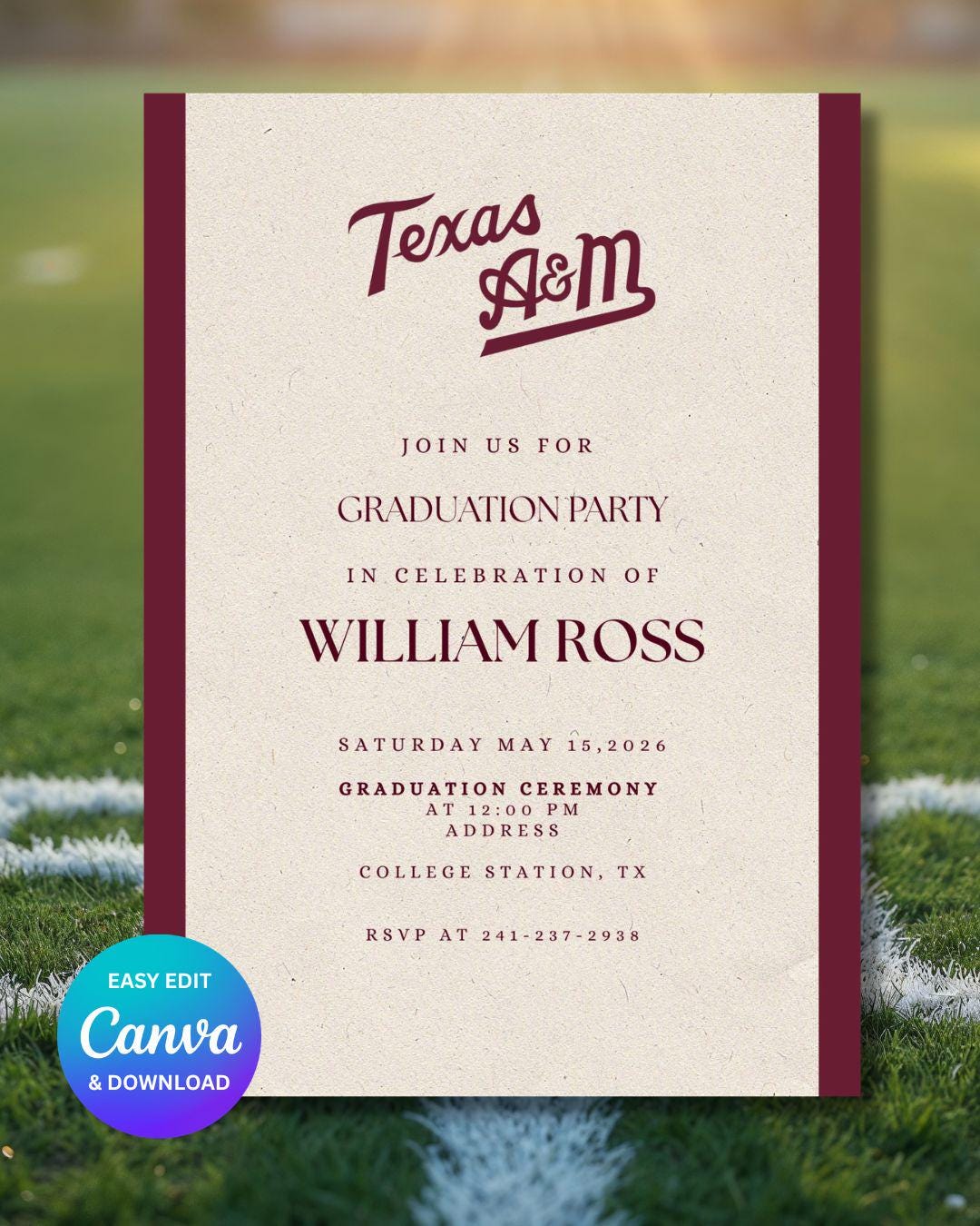 Aggie Graduation Invitation Template, Editable Texas A&M Party Invite ...