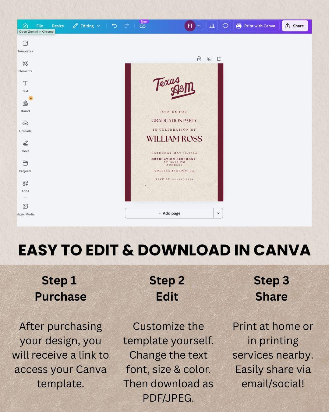 Aggie Graduation Invitation Template, Editable Texas A&M Party Invite ...