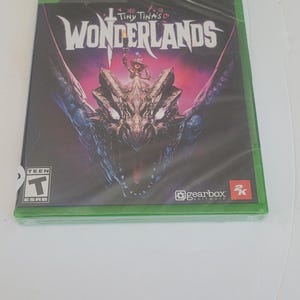 May include: Sealed Xbox One game case for Tiny Tina's Wonderlands. The cover art features a dragon-like creature with a figure on its back, set against a purple and red background. The game is rated T for Teen.