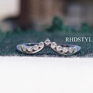 Floating Round Diamond Curved Wedding Band Lab Grown Diamond Curvy Stackable Rings Matching Bridal Band