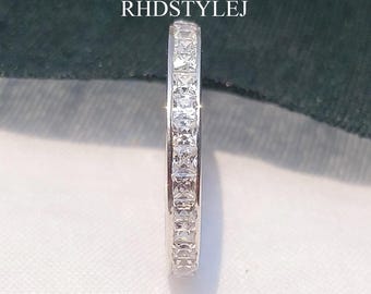Princess Cut Channel Set Eternity Band, Square Lab Grown Diamond Stackable Wedding Band