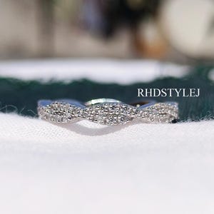 Intertwined Twisted Wedding Band For Women, Lab Diamond Crossover Rope Style Full Eternity Band, Twist Stackable Rings In Gold