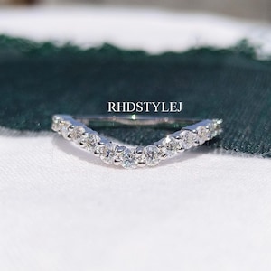 Round Cut Lab Grown Diamond Curved Wedding Band For Women, Contoured Stacking Ring, Matching Band For Engagement Ring