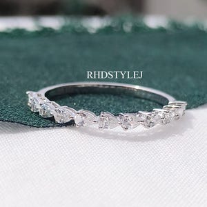 Half Eternity Teardrop Wedding Bands Pear Shaped Lab Grown Diamond Stackable Rings Matching Bridal Ring