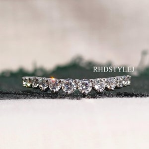 CVD Diamond Curved Wedding Bands For Engagement Ring Matching Lab Grown Diamond Stacking Ring In White Gold