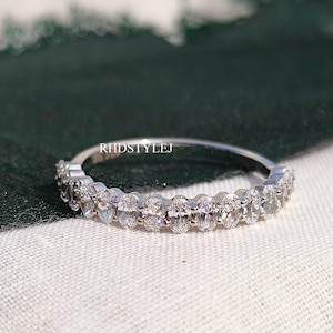 Half Eternity Oval Cut Lab Grown Diamond Wedding Band Oval Diamond Anniversary Rings In White Gold