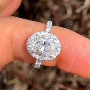 2Ct Oval Moissanite Halo Engagement Ring, 14K White Gold Classic Promise Rings For Women, Moissanite Oval Halo Wedding Ring