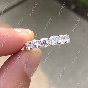 Round Moissanite Diamond Eternity Band, Stackable Wedding Bands Women, Moissanite Ring Band, Anniversary Rings, Silver Promise Rings