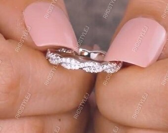 Moissanite Full Eternity Band, Twisted Wedding Bands Women, Rope Band, Braided Stacking Ring, 925 Silver Twist Band, Promise Ring For Her