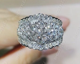 Wide Moissanite Anniversary Rings For Women, Thick Chunky Ring, Cocktail Right Hand Ring, Wide Wedding Band, Statement Jewelry