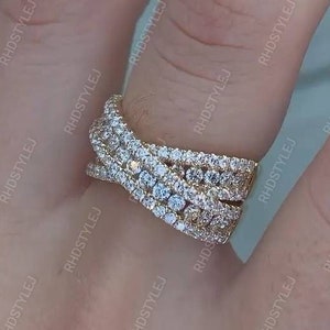 Crossover Moissanite Ring, Criss Cross Wedding Band, Crossover Statement Ring, Anniversary Rings For Women, Silver Multi Row Promise Ring