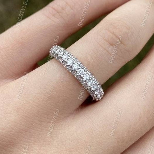 Micro Paved Setting Eternity Sterling Silver Wedding Band main image 0