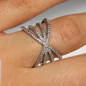 Multi Row Moissanite Statement Ring, Intertwined Right Hand Ring, 925 Silver Criss Cross Wedding Ring, Crossover Anniversary Rings Women
