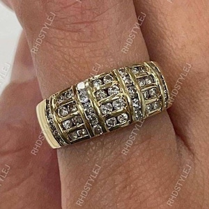 Gold Wide Moissanite Chunky Wedding Band, Thick Unique Anniversary Rings, Promise Rings For Women