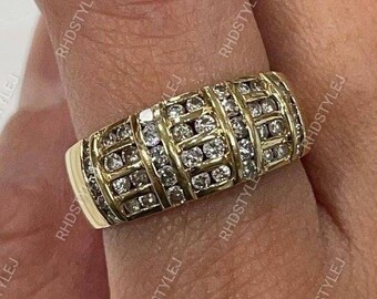 Moissanite Wide Anniversary Bands For Women, Thick Chunky Wedding Band In Gold