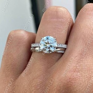 Moissanite Engagement Ring Sets, Bridal Wedding Ring Sets For Women, Round Solitaire Rings Sets, 925 Silver Twisted Matching Band Ring