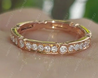 Rose Gold Art Deco Vintage trouwring Moissanite bijpassende stapelbare ringen 3/4 Eternity Stacking Ring unieke belofte ring voor vrouwen
