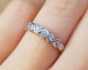 Fedi nuziali Art Déco in oro bianco 10 carati per donna, fedi nuziali da anniversario dallo stile unico, anelli impilabili da donna, fedi con moissanite