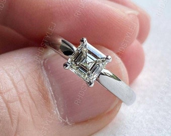 Anillo de moissanita con corte Asscher, anillo de compromiso solitario con corte Asscher, anillos de promesa para mujer, anillo de plata de ley 925 con diamante con corte Asscher
