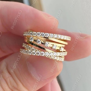 Intertwined Statement Ring, Crossover Wedding Band Women, Moissanite Multi Row Ring, Highway Ring, 925 Sterling Silver Anniversary Rings