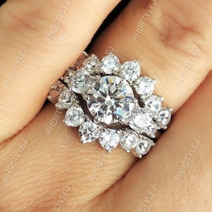 Conjunto de 3 anéis de casamento de moissanita, conjuntos de anéis de noivado trio para mulheres, conjuntos de noiva de prata 925, conjunto de anéis de cinco pedras, 2 faixas correspondentes