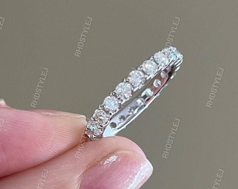 Rund Moissanit Evighetsvigselring, 925 Silver Stapelbara Ringar För Kvinnor, Rund Stenring, Klassisk Jubileumsring, Löftesring