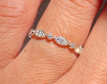 Art Deco Vintage Eheringe Frauen, Milgrain Voll Eternity Band, Einzigartige Stapelring, Moissanite stapelbare Ringe, Gold Jubiläumsband