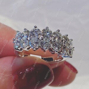 Multi Stone Moissanite Wedding Band, Round Moissanite Wide Band Ring, 925 Silver Chunky Anniversary Bands Women, Unique Promise Ring For Her
