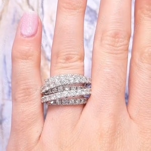 Moissanite Statement Ring, Criss Cross Highway Ring, Multi Row Crossover Ring, Intertwined Chunky Ring, Multi Layered Cocktail Ring Women