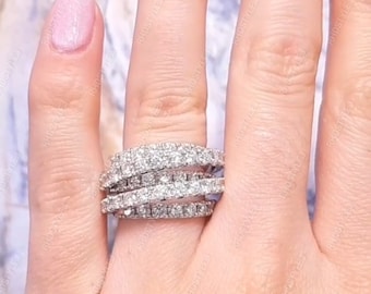 Moissanite Statement Ring, Criss Cross Highway Ring, Multi Row Crossover Ring, Intertwined Chunky Ring, Multi Layered Cocktail Ring Women