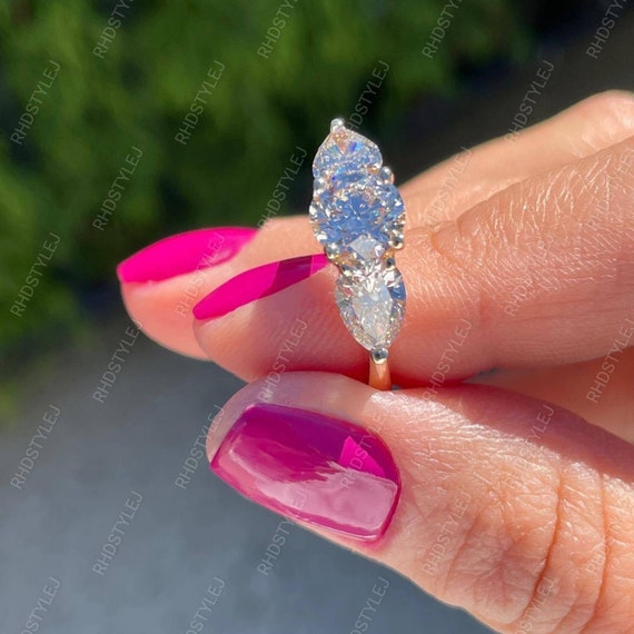 925 Sterling Silver Moissanite 3 Stone Ring Three Stone