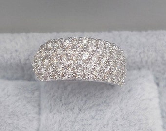 Five Row Pave Setting Ring, 5 Row Moissanite Wide Wedding Band Women, 925 Silver Anniversary Rings, Micro Pave Promise Ring, Wide Band Ring