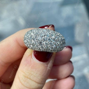 925 Sterling Silver Dome Ring, Chunky Dome Statement Ring, Moissanite Dome Rings For Women, Cluster Diamond Ring, Dome Anniversary Rings