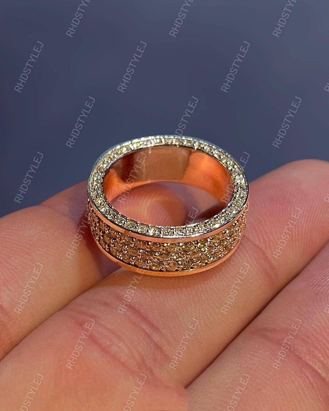 JINAO 18K Gold Plated Micropave CZ Eternity Band - Iced Out Men's/Women's Ring, 10mm Wide