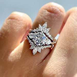 Conjunto de 3 alianças de casamento, conjuntos de alianças de moissanita para mulheres, conjuntos de alianças de noivado com 3 pedras, conjuntos de noiva de prata, conjunto de anéis trilogia