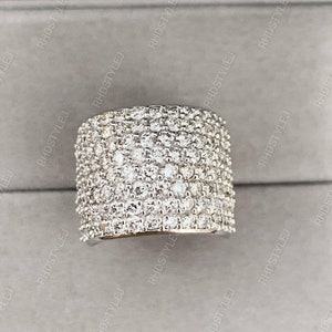 Wide Band Rings For Women, Moissanite Wide Pave Band, Multi Row Diamond Anniversary Rings, Chunky Thick Wedding Band, 925 Silver Wide Ring