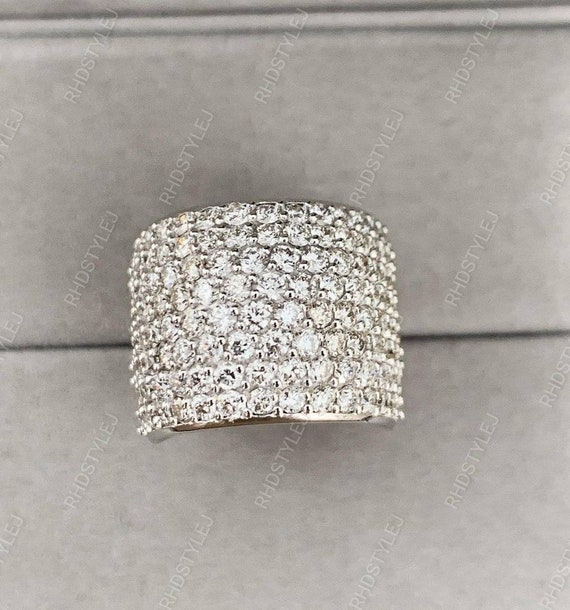 Wide Band Rings For Women, Moissanite Wide Pave Band, Multi Row Diamond Anniversary Rings, Chunky Thick Wedding Band, 925 Silver Wide Ring