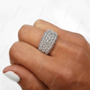 Micro Pave Set Moissanite Band Ring, 925 Silver Anniversary Band Women, Multi Row Diamond Wide Wedding Band, Half Eternity Ladies Ring