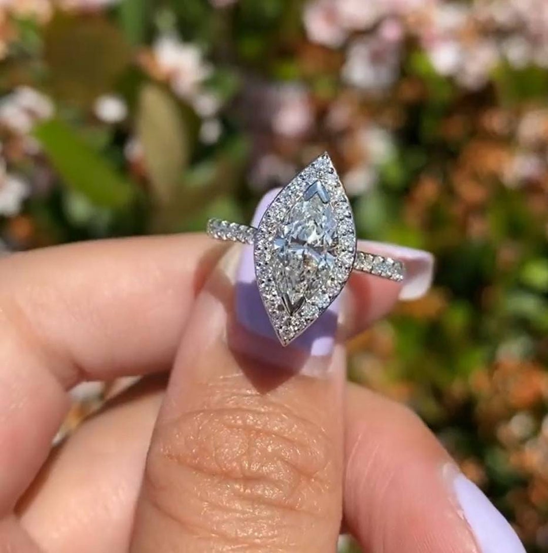 Moissanite Marquise Cut Halo Engagement Ring Marquise Moissanite Ring Classic Wedding Ring Promise Rings for Women Simulated Diamond Etsy Canada