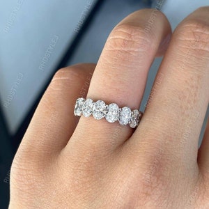 Moissanite Oval Full Eternity Band, Oval Wedding Bands Women, Moissanite Anniversary Band, Stackable Promise Ring, 925 Sterling Silver Band