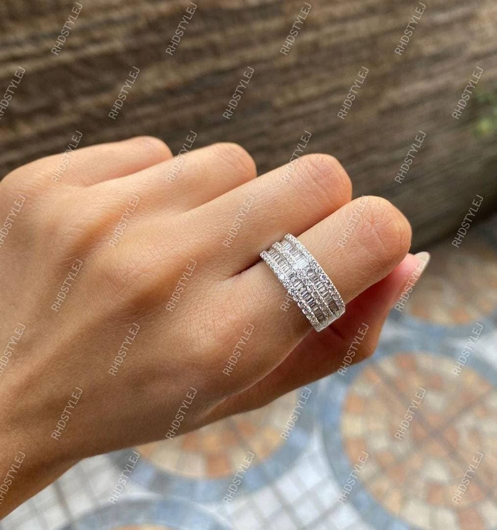 ★TOU★ [29CM Exclusive] WFN010 Baguatte Fullsetting Ring Vakki Baguette Round Half Eternity Ring for Women Cubic