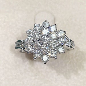 Moissanite Diamond Cluster Engagement Ring, 925 Sterling Silver Multi Stone Ring For Women, Promise Ring For Her, Colorless Moissanite