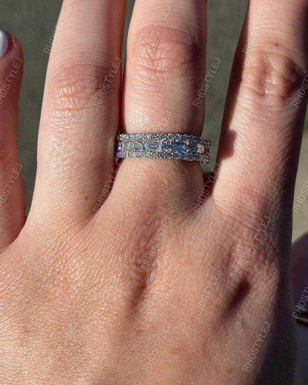 925 Sterling Silver Half Eternity Band, Moissanite Wedding