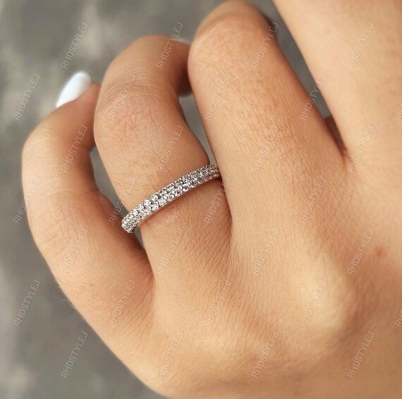 Anillo De Boda Mujer Hitlinker - Moissanita Color D, Plata Ley 925, 5 Piedras Media Eternidad, Anillo Apilable Para Aniversario