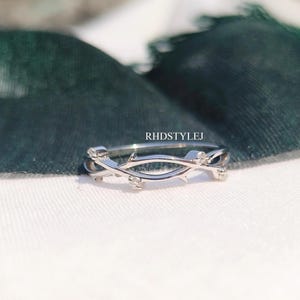 Nature Inspired Twig Wedding Band For Women&#39;s Ring, Lab Grown Diamond Branch Twig Band, Twisted Matching Band In White Gold