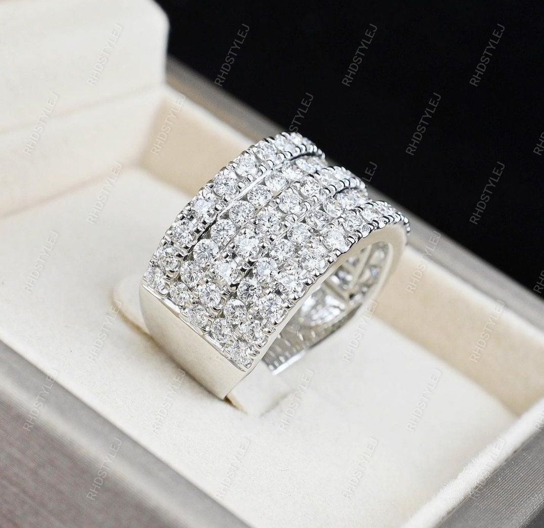 925 Sterling Silver Wide Band Rings for Women, 5 Row Thick